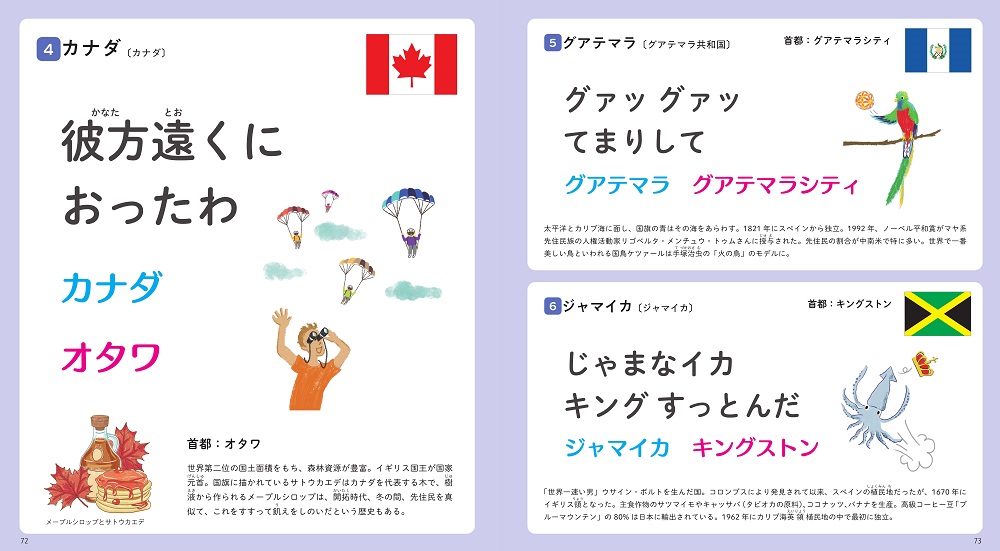 彼方遠くに おったわ。カナダ、グアテマラ、ジャマイカのダジャレとイラスト。